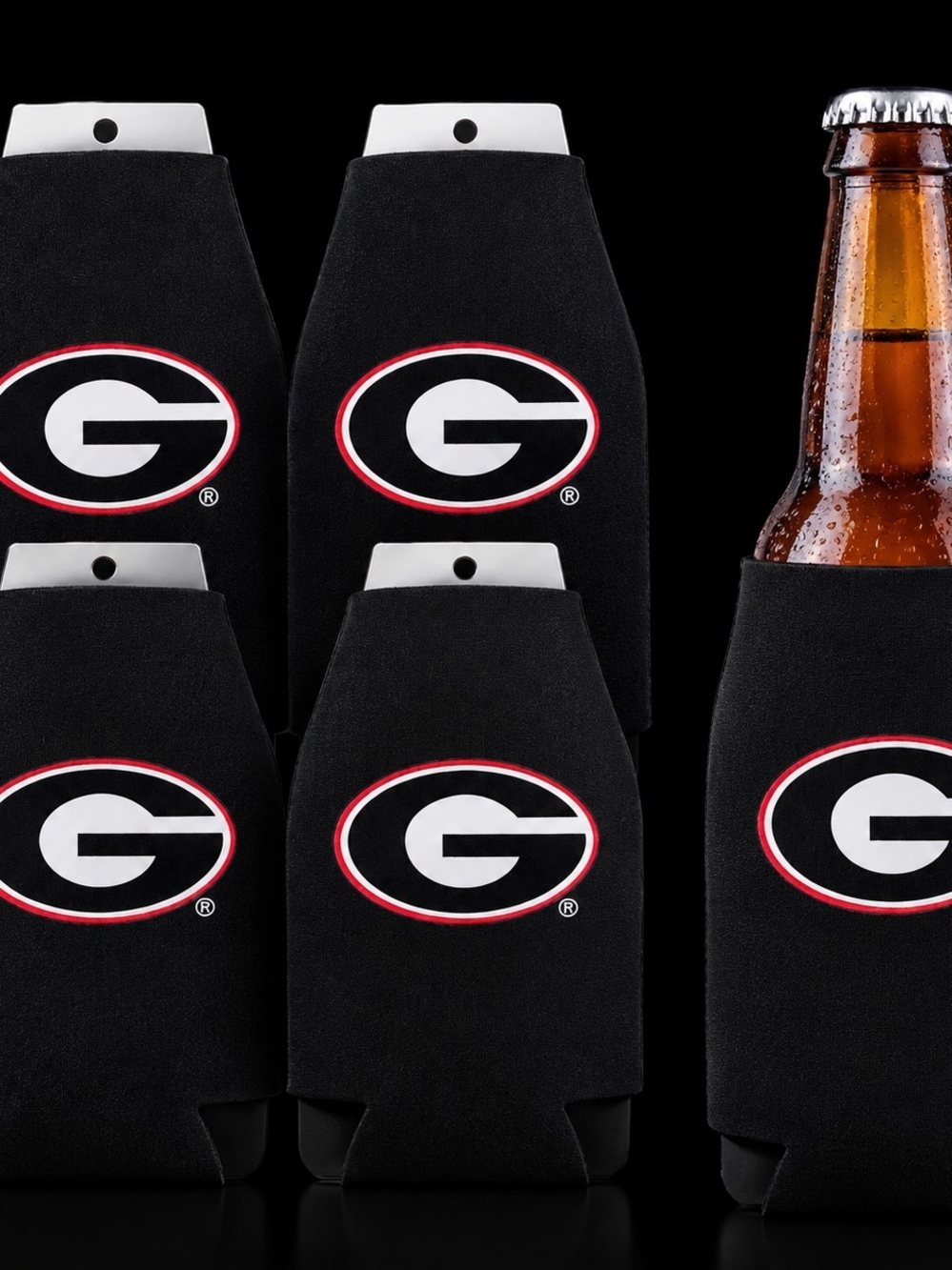 Official Georgia Bulldogs Black Zippered Bottle Koozies - Set of 4